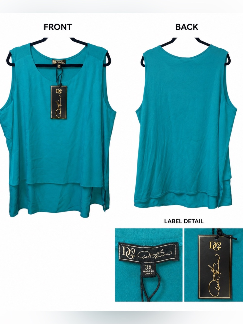 DG2 by Diane Gilman Teal Layered Sleeveless Tank